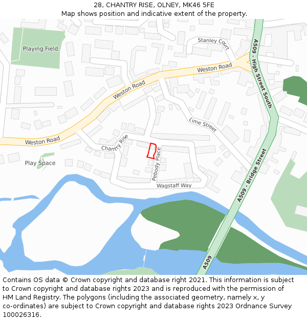 28, CHANTRY RISE, OLNEY, MK46 5FE: Location map and indicative extent of plot