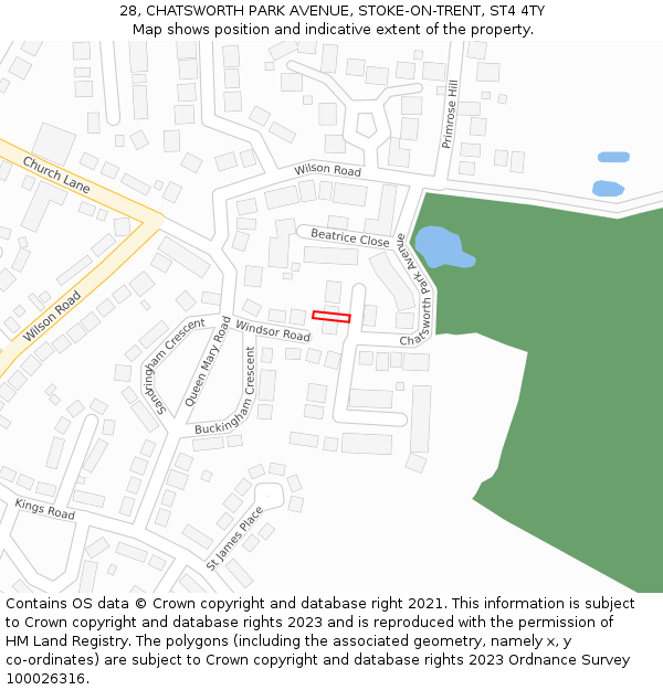 28, CHATSWORTH PARK AVENUE, STOKE-ON-TRENT, ST4 4TY: Location map and indicative extent of plot