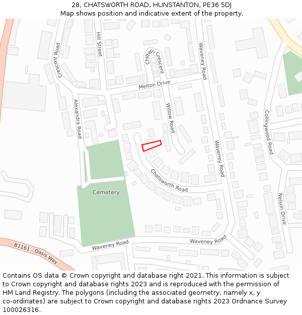 28, CHATSWORTH ROAD, HUNSTANTON, PE36 5DJ: Location map and indicative extent of plot