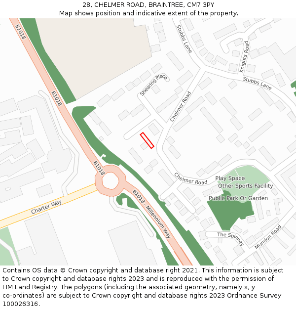 28, CHELMER ROAD, BRAINTREE, CM7 3PY: Location map and indicative extent of plot