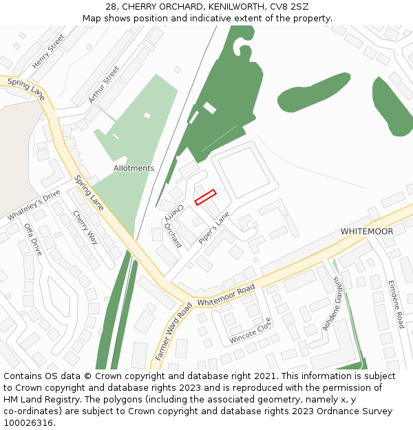 28, CHERRY ORCHARD, KENILWORTH, CV8 2SZ: Location map and indicative extent of plot