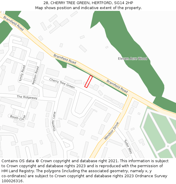 28, CHERRY TREE GREEN, HERTFORD, SG14 2HP: Location map and indicative extent of plot