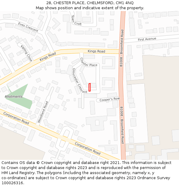 28, CHESTER PLACE, CHELMSFORD, CM1 4NQ: Location map and indicative extent of plot