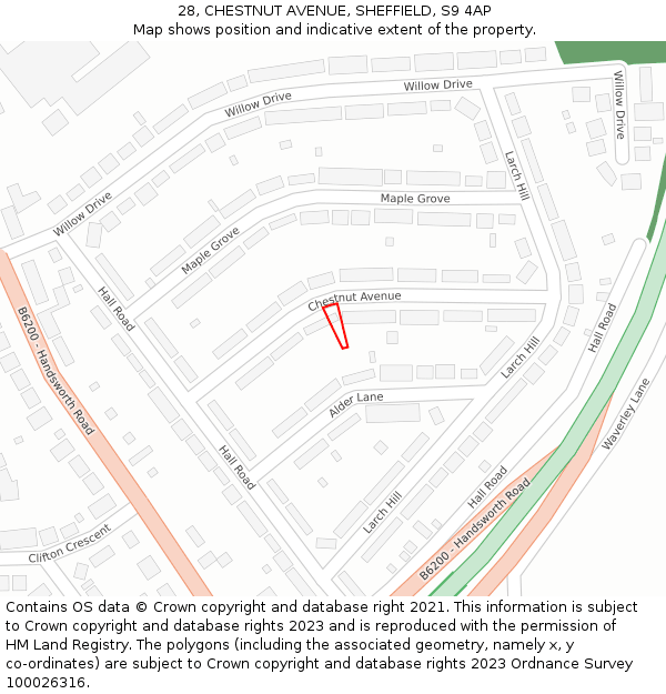28, CHESTNUT AVENUE, SHEFFIELD, S9 4AP: Location map and indicative extent of plot