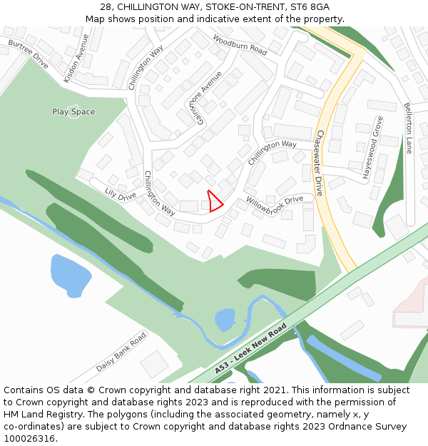 28, CHILLINGTON WAY, STOKE-ON-TRENT, ST6 8GA: Location map and indicative extent of plot