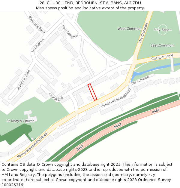 28, CHURCH END, REDBOURN, ST ALBANS, AL3 7DU: Location map and indicative extent of plot