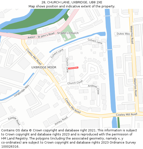 28, CHURCH LANE, UXBRIDGE, UB8 2XE: Location map and indicative extent of plot