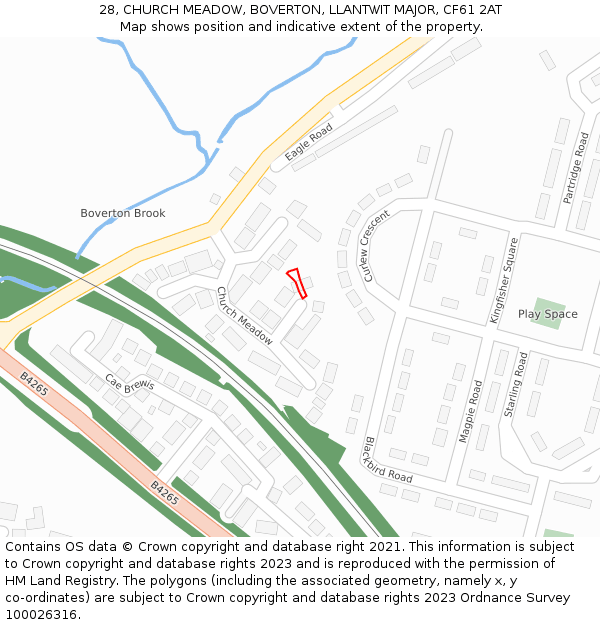 28, CHURCH MEADOW, BOVERTON, LLANTWIT MAJOR, CF61 2AT: Location map and indicative extent of plot