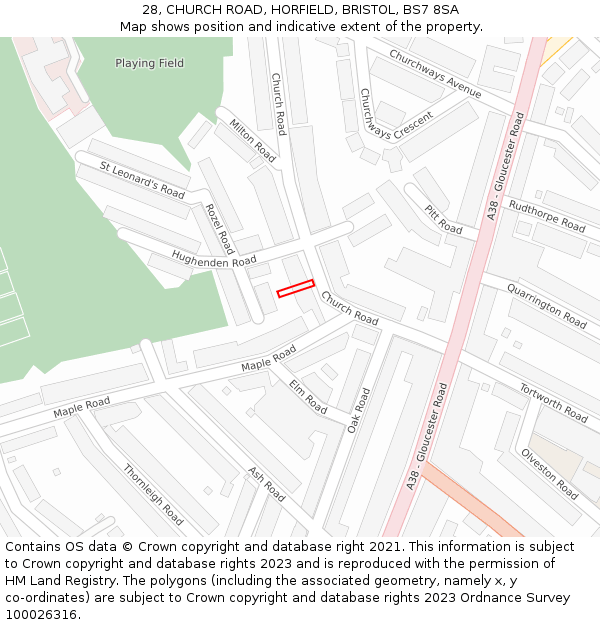 28, CHURCH ROAD, HORFIELD, BRISTOL, BS7 8SA: Location map and indicative extent of plot