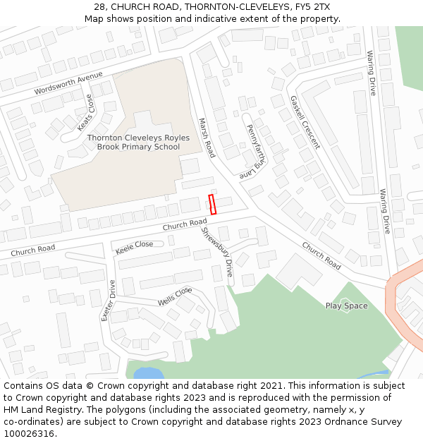 28, CHURCH ROAD, THORNTON-CLEVELEYS, FY5 2TX: Location map and indicative extent of plot