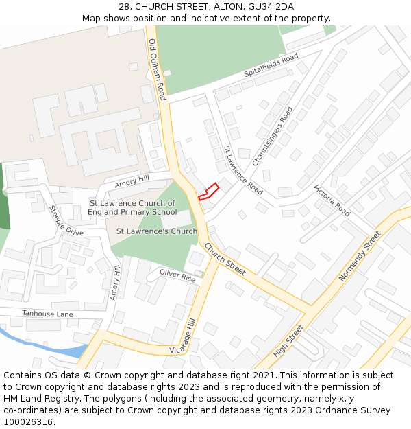 28, CHURCH STREET, ALTON, GU34 2DA: Location map and indicative extent of plot