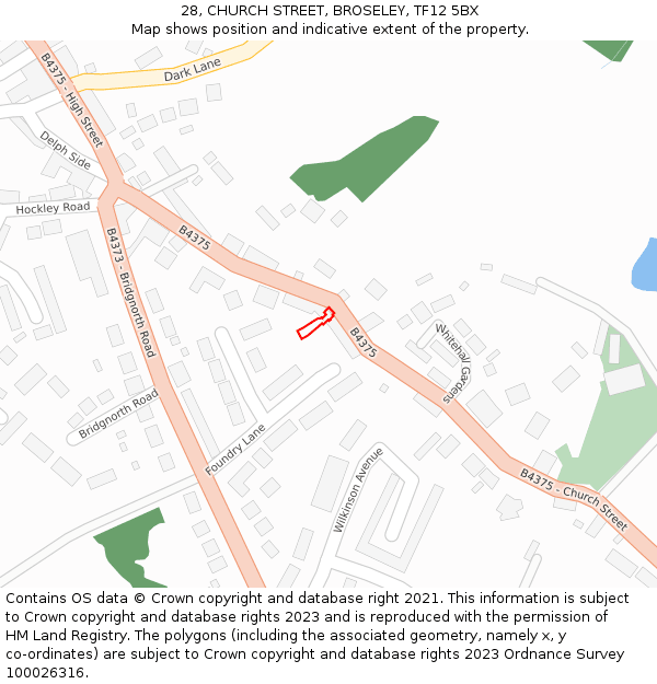 28, CHURCH STREET, BROSELEY, TF12 5BX: Location map and indicative extent of plot
