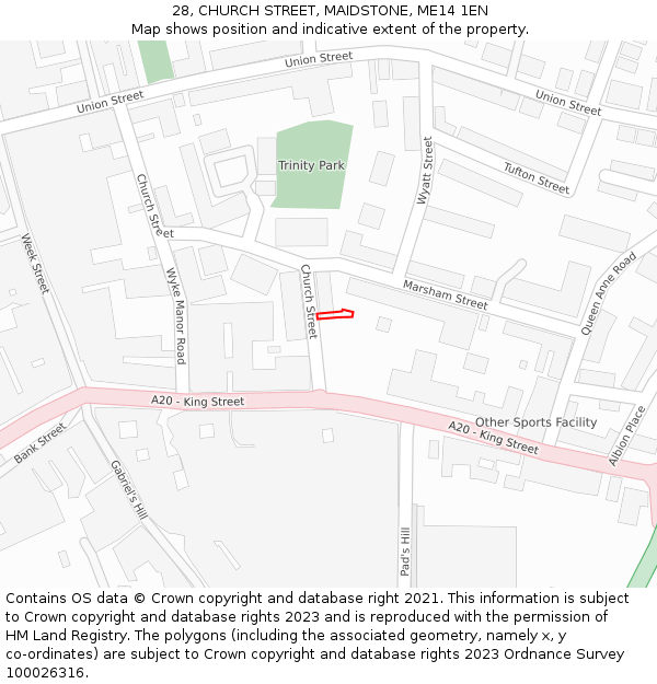 28, CHURCH STREET, MAIDSTONE, ME14 1EN: Location map and indicative extent of plot