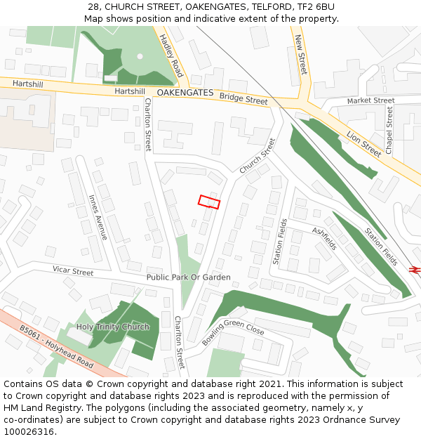 28, CHURCH STREET, OAKENGATES, TELFORD, TF2 6BU: Location map and indicative extent of plot