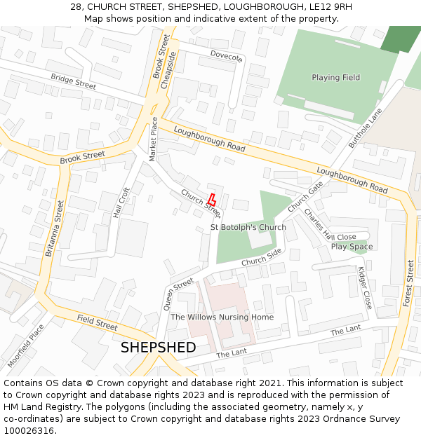 28, CHURCH STREET, SHEPSHED, LOUGHBOROUGH, LE12 9RH: Location map and indicative extent of plot