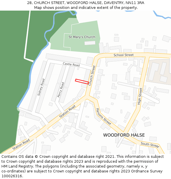 28, CHURCH STREET, WOODFORD HALSE, DAVENTRY, NN11 3RA: Location map and indicative extent of plot