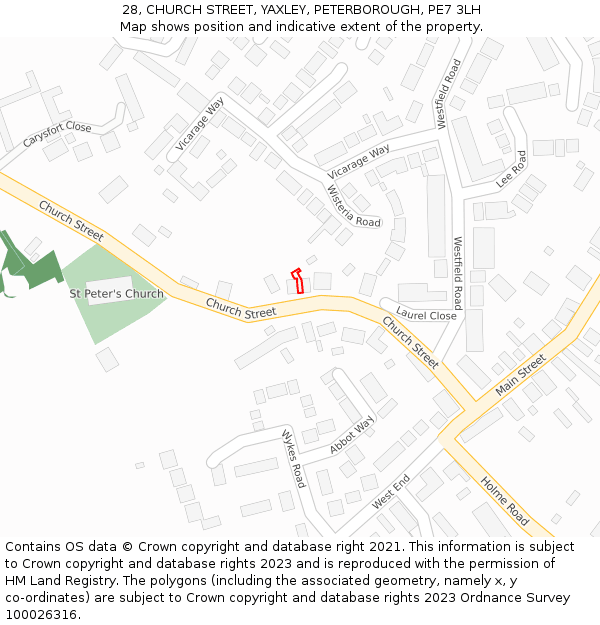 28, CHURCH STREET, YAXLEY, PETERBOROUGH, PE7 3LH: Location map and indicative extent of plot