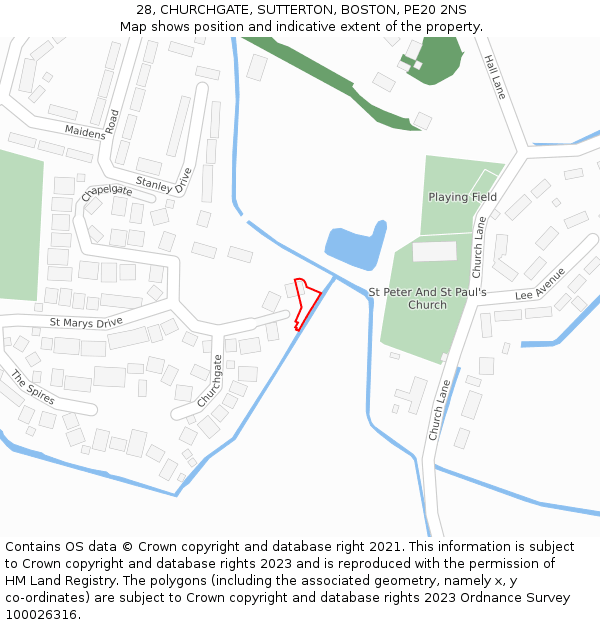 28, CHURCHGATE, SUTTERTON, BOSTON, PE20 2NS: Location map and indicative extent of plot