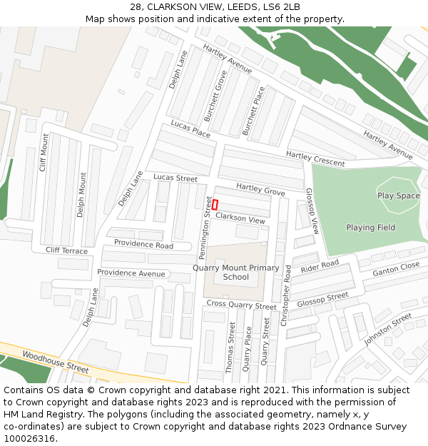 28, CLARKSON VIEW, LEEDS, LS6 2LB: Location map and indicative extent of plot