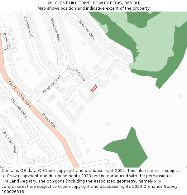 28, CLENT HILL DRIVE, ROWLEY REGIS, B65 8LP: Location map and indicative extent of plot