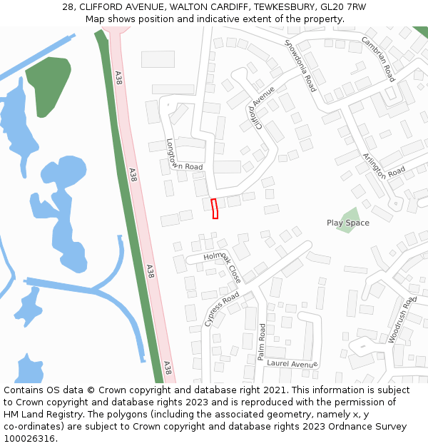 28, CLIFFORD AVENUE, WALTON CARDIFF, TEWKESBURY, GL20 7RW: Location map and indicative extent of plot