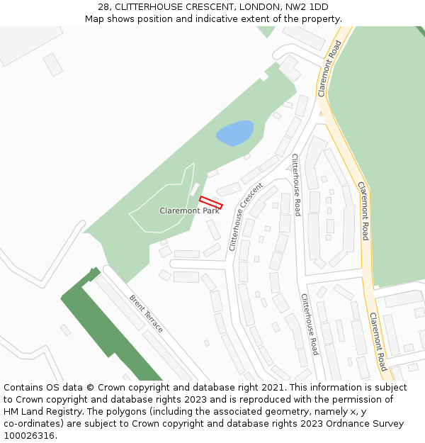 28, CLITTERHOUSE CRESCENT, LONDON, NW2 1DD: Location map and indicative extent of plot