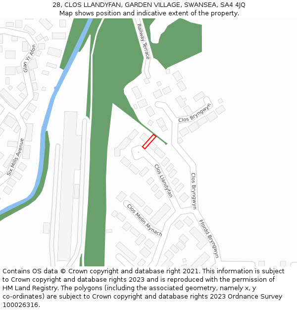 28, CLOS LLANDYFAN, GARDEN VILLAGE, SWANSEA, SA4 4JQ: Location map and indicative extent of plot