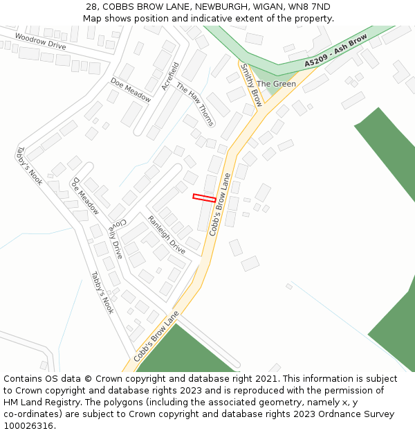 28, COBBS BROW LANE, NEWBURGH, WIGAN, WN8 7ND: Location map and indicative extent of plot