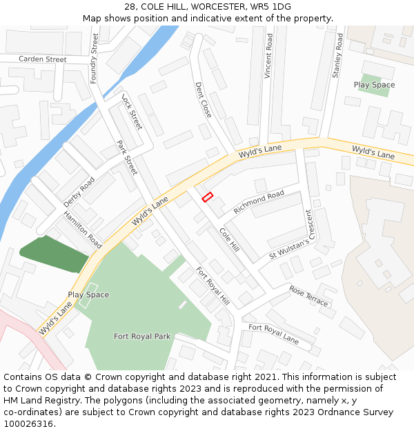 28, COLE HILL, WORCESTER, WR5 1DG: Location map and indicative extent of plot