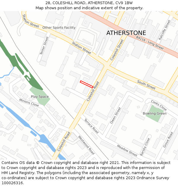 28, COLESHILL ROAD, ATHERSTONE, CV9 1BW: Location map and indicative extent of plot