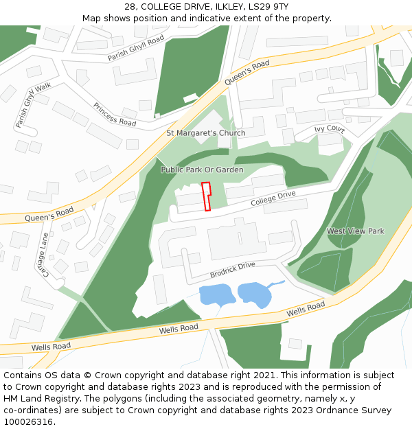 28, COLLEGE DRIVE, ILKLEY, LS29 9TY: Location map and indicative extent of plot