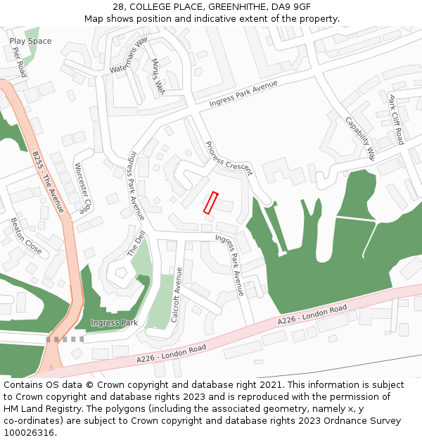 28, COLLEGE PLACE, GREENHITHE, DA9 9GF: Location map and indicative extent of plot