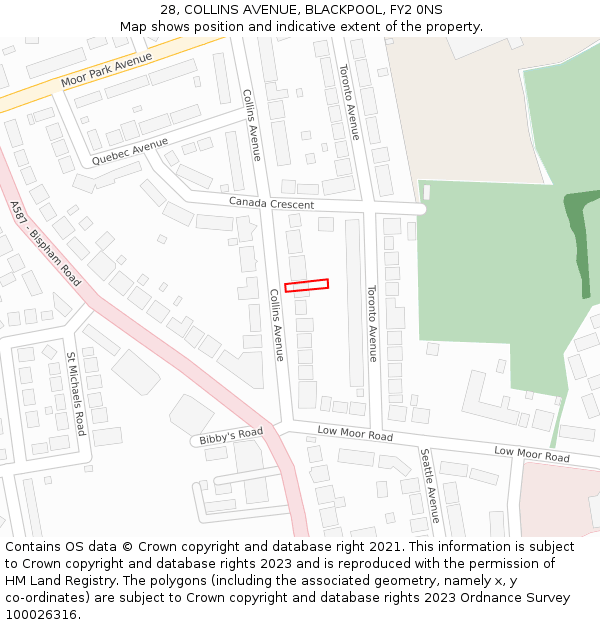 28, COLLINS AVENUE, BLACKPOOL, FY2 0NS: Location map and indicative extent of plot