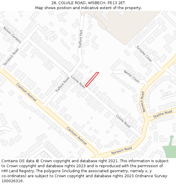 28, COLVILE ROAD, WISBECH, PE13 2ET: Location map and indicative extent of plot
