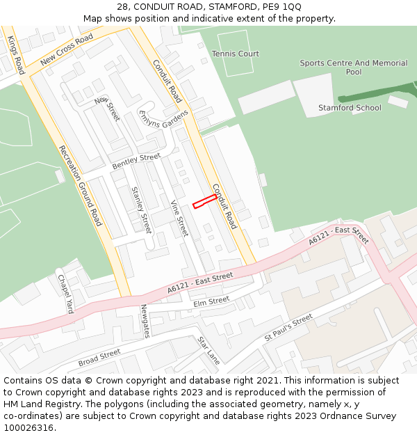 28, CONDUIT ROAD, STAMFORD, PE9 1QQ: Location map and indicative extent of plot
