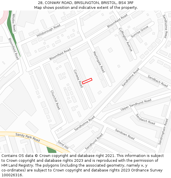 28, CONWAY ROAD, BRISLINGTON, BRISTOL, BS4 3RF: Location map and indicative extent of plot
