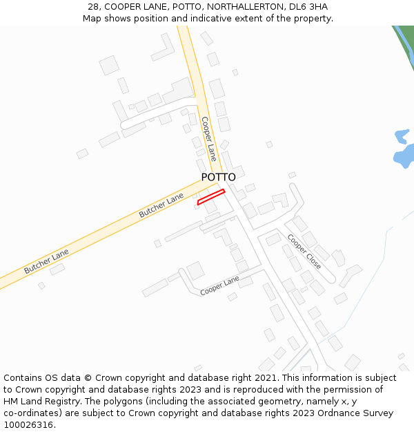 28, COOPER LANE, POTTO, NORTHALLERTON, DL6 3HA: Location map and indicative extent of plot