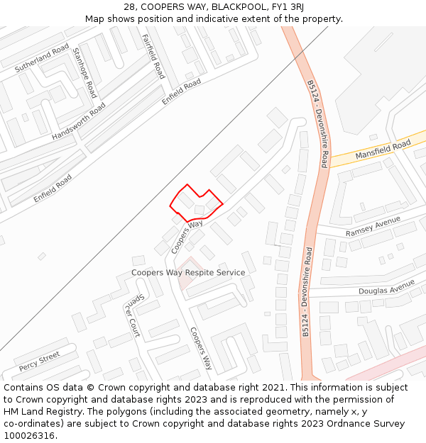 28, COOPERS WAY, BLACKPOOL, FY1 3RJ: Location map and indicative extent of plot