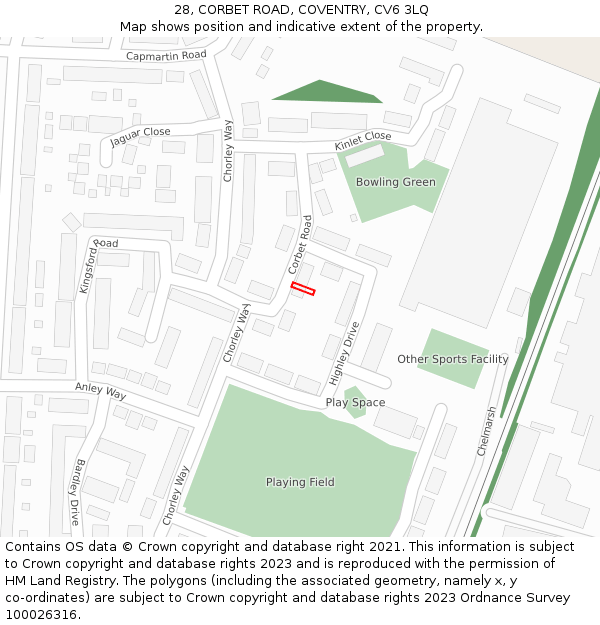 28, CORBET ROAD, COVENTRY, CV6 3LQ: Location map and indicative extent of plot