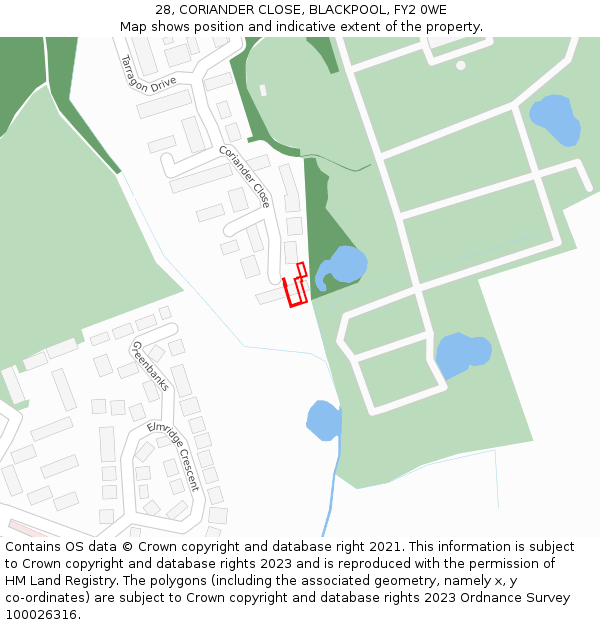 28, CORIANDER CLOSE, BLACKPOOL, FY2 0WE: Location map and indicative extent of plot