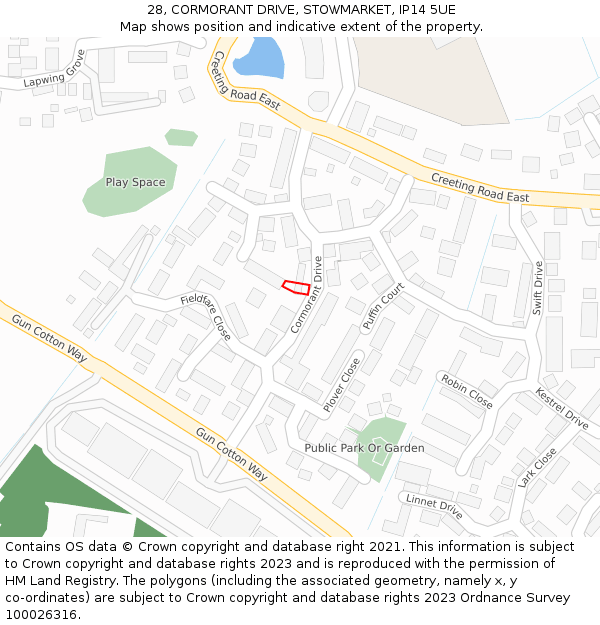 28, CORMORANT DRIVE, STOWMARKET, IP14 5UE: Location map and indicative extent of plot
