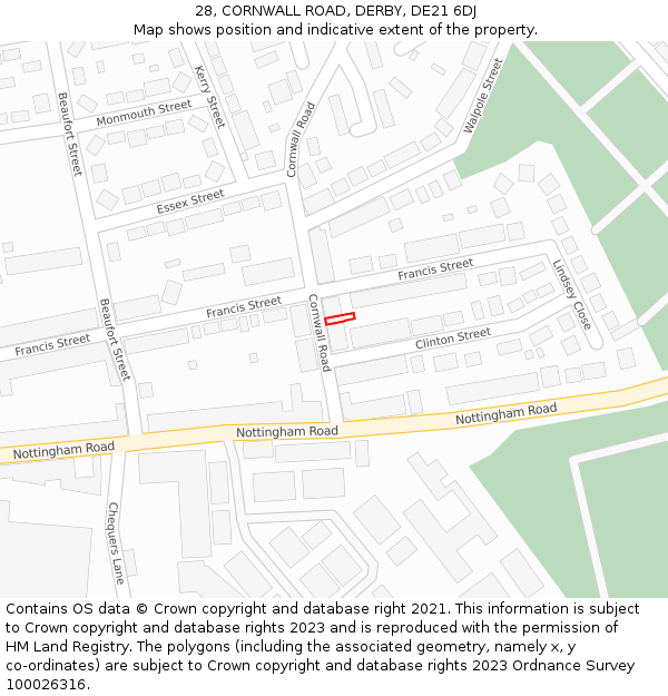 28, CORNWALL ROAD, DERBY, DE21 6DJ: Location map and indicative extent of plot