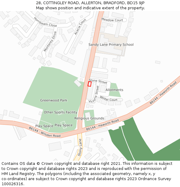 28, COTTINGLEY ROAD, ALLERTON, BRADFORD, BD15 9JP: Location map and indicative extent of plot