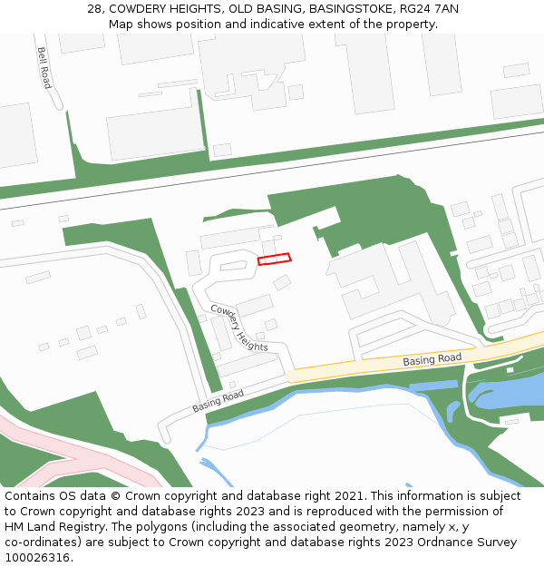 28, COWDERY HEIGHTS, OLD BASING, BASINGSTOKE, RG24 7AN: Location map and indicative extent of plot