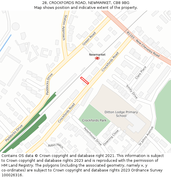 28, CROCKFORDS ROAD, NEWMARKET, CB8 9BG: Location map and indicative extent of plot