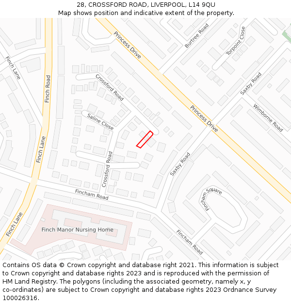 28, CROSSFORD ROAD, LIVERPOOL, L14 9QU: Location map and indicative extent of plot