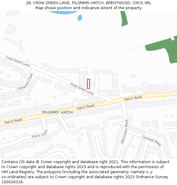 28, CROW GREEN LANE, PILGRIMS HATCH, BRENTWOOD, CM15 9RL: Location map and indicative extent of plot