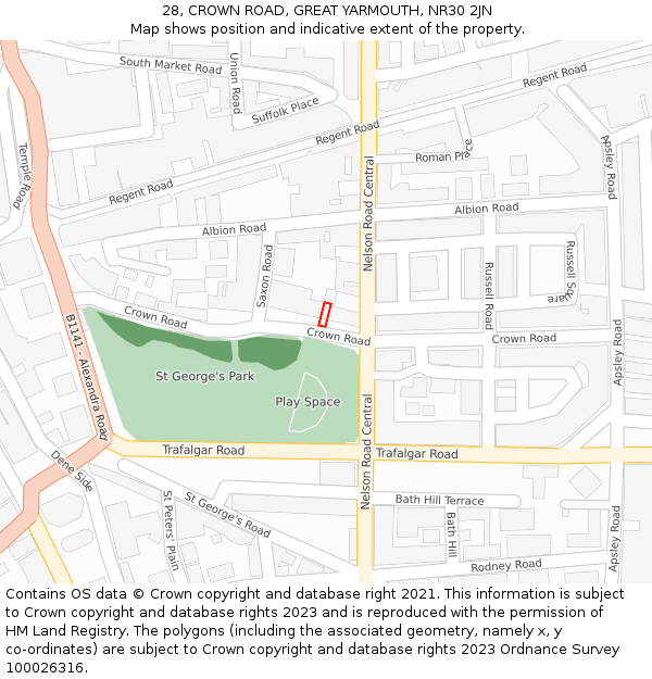 28, CROWN ROAD, GREAT YARMOUTH, NR30 2JN: Location map and indicative extent of plot