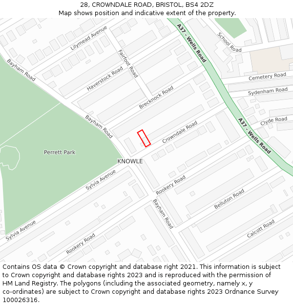 28, CROWNDALE ROAD, BRISTOL, BS4 2DZ: Location map and indicative extent of plot