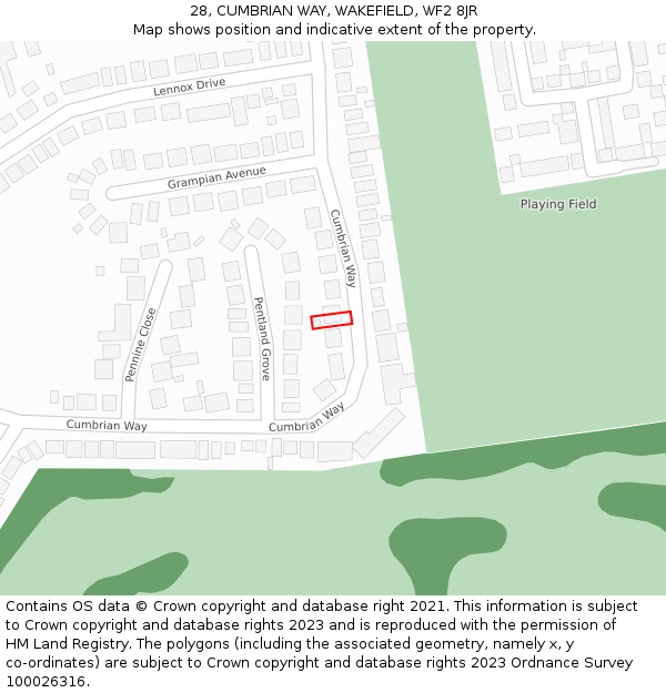 28, CUMBRIAN WAY, WAKEFIELD, WF2 8JR: Location map and indicative extent of plot